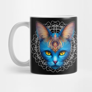 Cat Blue Divinity in Mandala Surreal Digital Art Mug